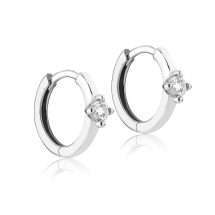 9ct White Gold CZ Set Hinged Hoop Earrings