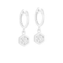 Sterling Silver Polygon CZ Bezel Drop Earrings