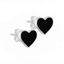 Sterling Silver Black Onyx Bezel Heart Stud Earrings