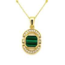 Sterling Silver Gold Malachite Art Deco Pendant And Chain