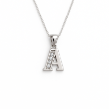 Sterling Silver CZ "A" Initial Pendant And Chain