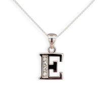 Sterling Silver CZ "E" Initial Pendant And Chain