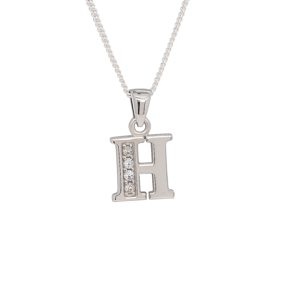 8.63.4484-sterling-silver-cz-set-inital-H-pendant-and-chain-front-right-image 8.63.4484-sterling-silver-cz-set-inital-H-pendant-and-chain-front-right-image