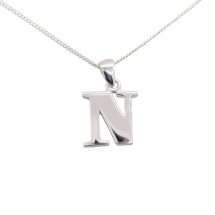 Sterling Silver Plain "N" Initial Pendant And Chain