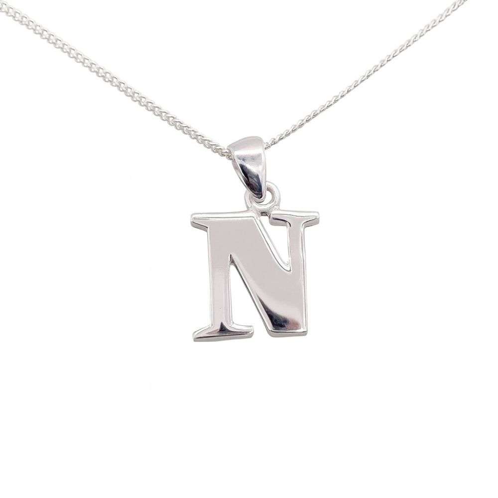 8.63.4833-sterling-silver-plain-initial-N-pendant-and-chain-front-top-image 8.63.4833-sterling-silver-plain-initial-N-pendant-and-chain-front-top-image