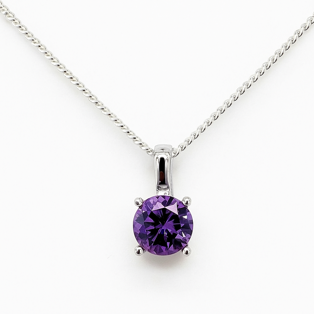 8.69.3811-sterling-silver-4-claw-February-amethyst-colour-cz-pendant-and-chain-front-image