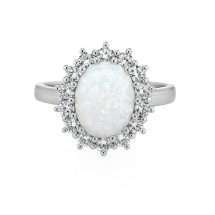 Sterling Silver Synthetic Opal CZ Cluster Dress Ring