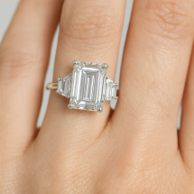 Platinum 3.60ct Lab Emerald Cut Diamond 3 Stone Ring