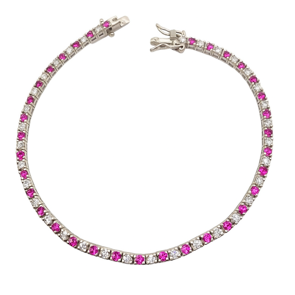 BR008406-sterling-silver-ruby-coloured-cz-tennis-style-bracelet-front-top-image
