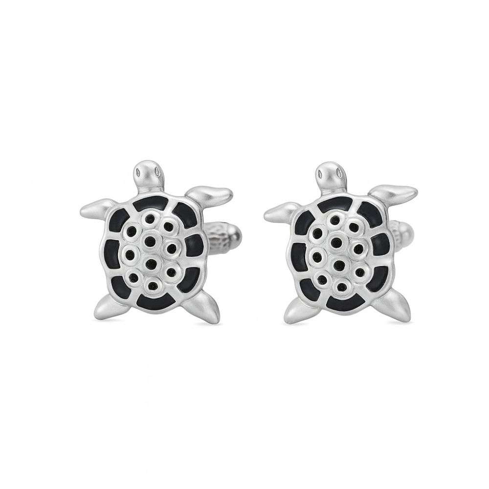 CK449-silver-plated-matt-black-enamel-turtle-cufflink-front-image CK449-silver-plated-matt-black-enamel-turtle-cufflink-front-image