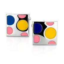 Silver Plated Yellow Pink Blue Cufflinks