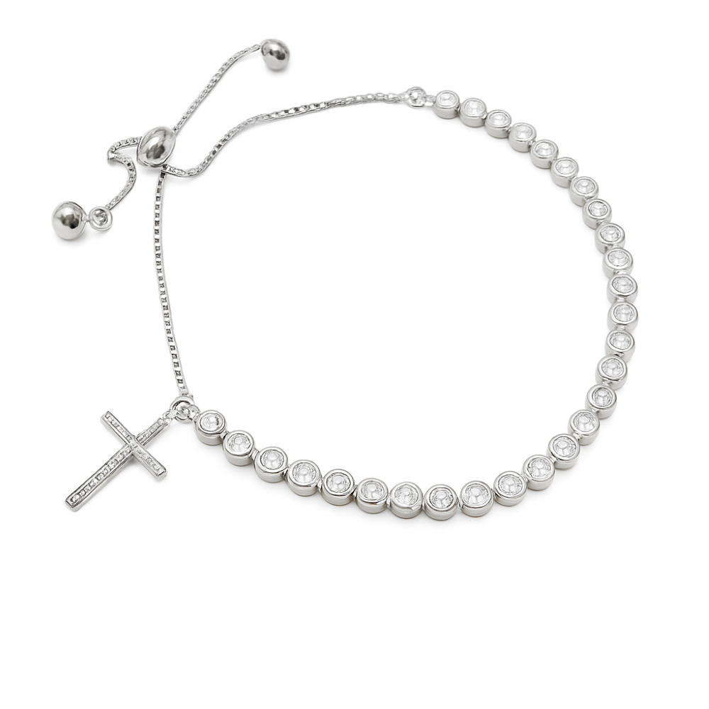 CP118058-sterling-silver-cz-tennis-bracelet-cross-charm-main-image CP118058-sterling-silver-cz-tennis-bracelet-cross-charm-main-image