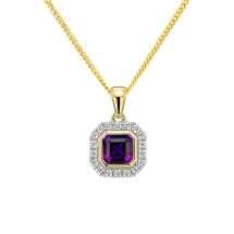 9ct Gold Amethyst And Diamond Halo Pendant