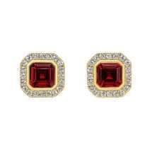 9ct Gold 0.13cts Diamond Garnet Halo Stud Earrings