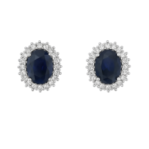 Sterling Silver Sapphire CZ Oval Cluster Stud Earrings