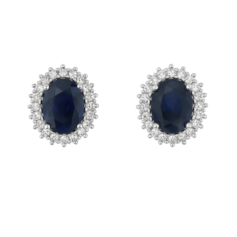 E1703010-sterling-silver-oval-sapphire-cluster-stud-earrings-front-image