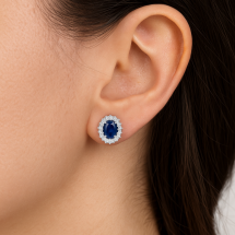 Sterling Silver Sapphire CZ Oval Cluster Stud Earrings