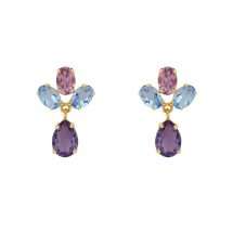 Sterling Silver Gold Plated Coloured Stone Drop Earrings