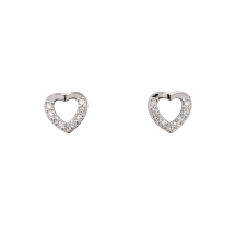 Sterling Silver Open Heart Half CZ Stud Earrings