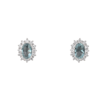 Sterling Silver Aquamarine CZ Cluster Stud Earrings