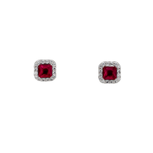 Sterling Silver Ruby CZ Halo Stud Earrings