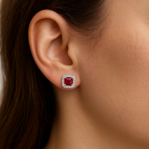 Sterling Silver Ruby CZ Halo Stud Earrings