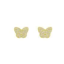 Sterling Silver Yellow Gold CZ Pave Butterfly Stud Earrings
