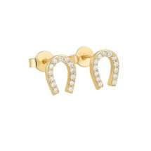 9ct Yellow Gold Pave CZ Set Horseshoe Stud Earrings
