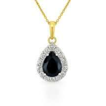 9ct Yellow Gold Sapphire CZ Pear Cluster Pendant
