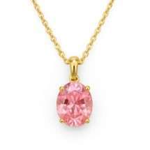 9ct Yellow Gold Pink CZ October Pendant And Chain