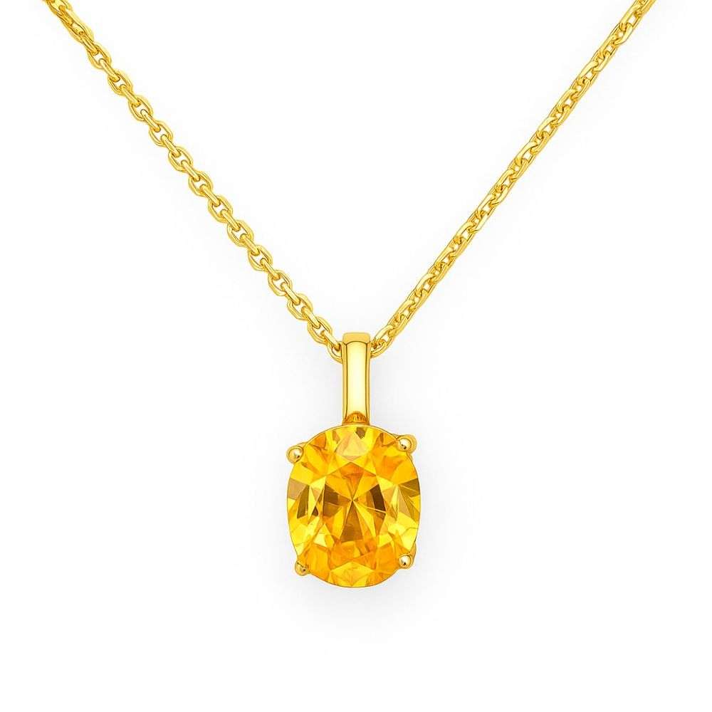 EP321A-9ct-yellow-gold-4-claw-oval-smokey-topax-colour-November-cz-pendant-and-chain-front-image