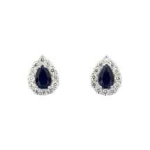 9ct Yellow Gold Sapphire CZ Pear Cluster Stud Earrings