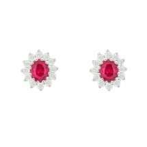9ct Yellow Gold Ruby CZ Cluster Stud Earrings