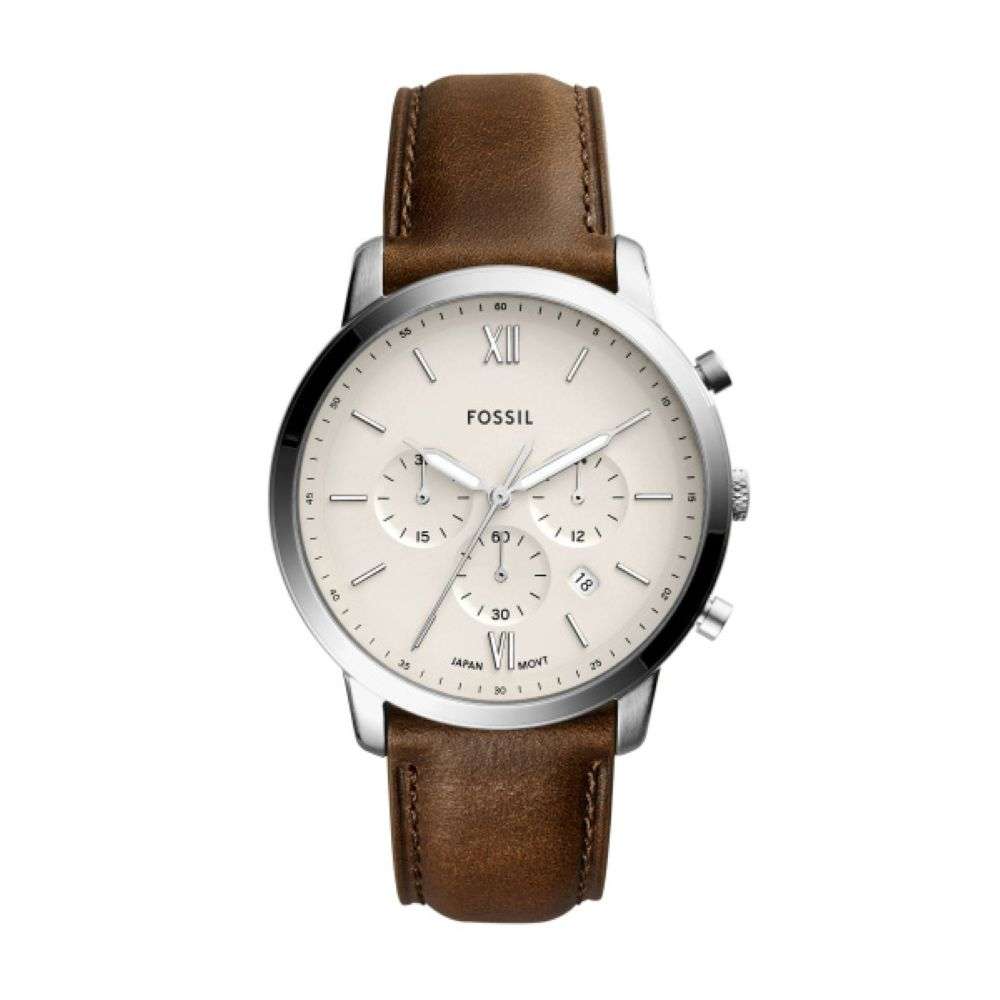 FS5380 Fossil Mens Neutra steel case brown leather strap watch front image