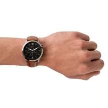 Fossil Mens Neutra Black Case Leather Strap Watch FS5512