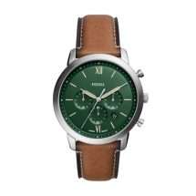 Fossil Mens Neutra Steel Green Dial Leather Watch FS5963