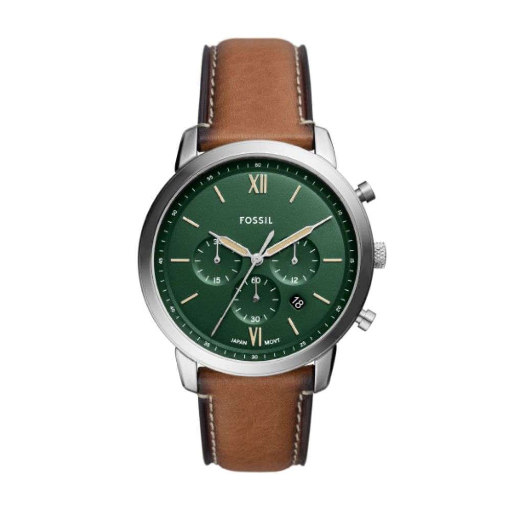 FS5963 Fossil Mens Neutra Steel Case Green Dial Leather Strap Watch front image FS5963 Fossil Mens Neutra Steel Case Green Dial Leather Strap Watch front image
