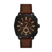 Fossil Mens Machine Dark Steel Leather Watch FS6101