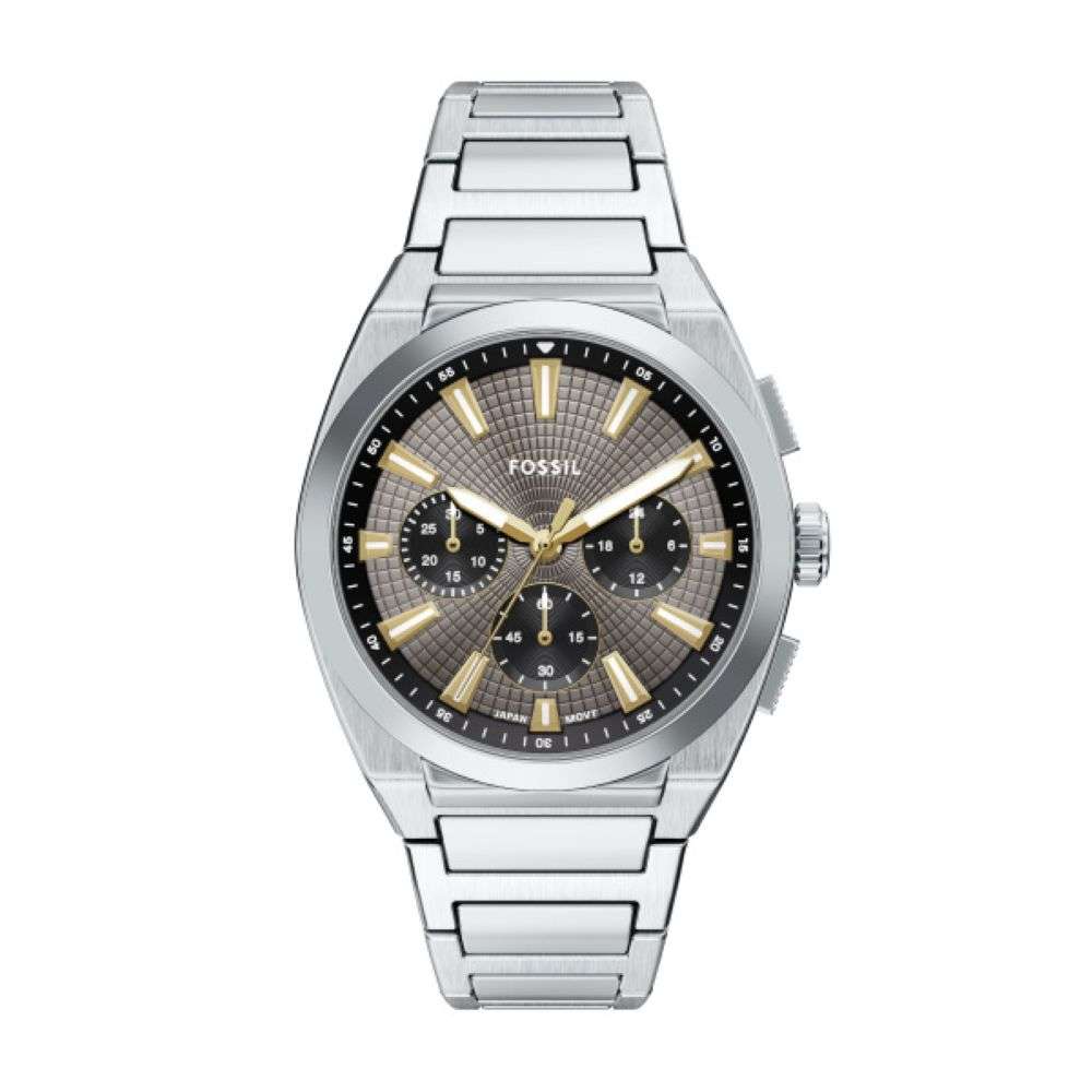 FS6128 Fossil mens Everett steel chrono grey dial watch front image FS6128 Fossil mens Everett steel chrono grey dial watch front image