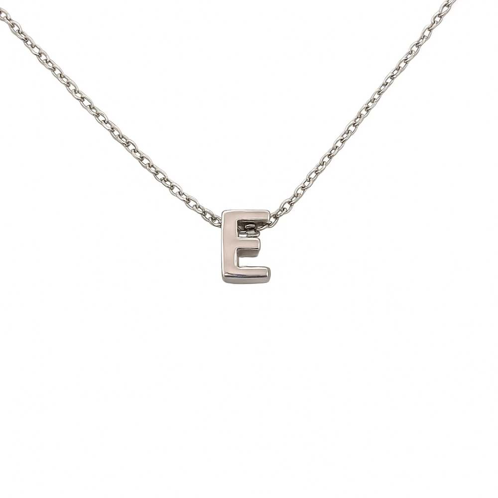 GIN4-E-sterling-silver-solid-letter-E-initial-on-floating-silver-chain-top-image