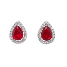 Sterling Silver Ruby CZ Pear Cluster Stud Earrings