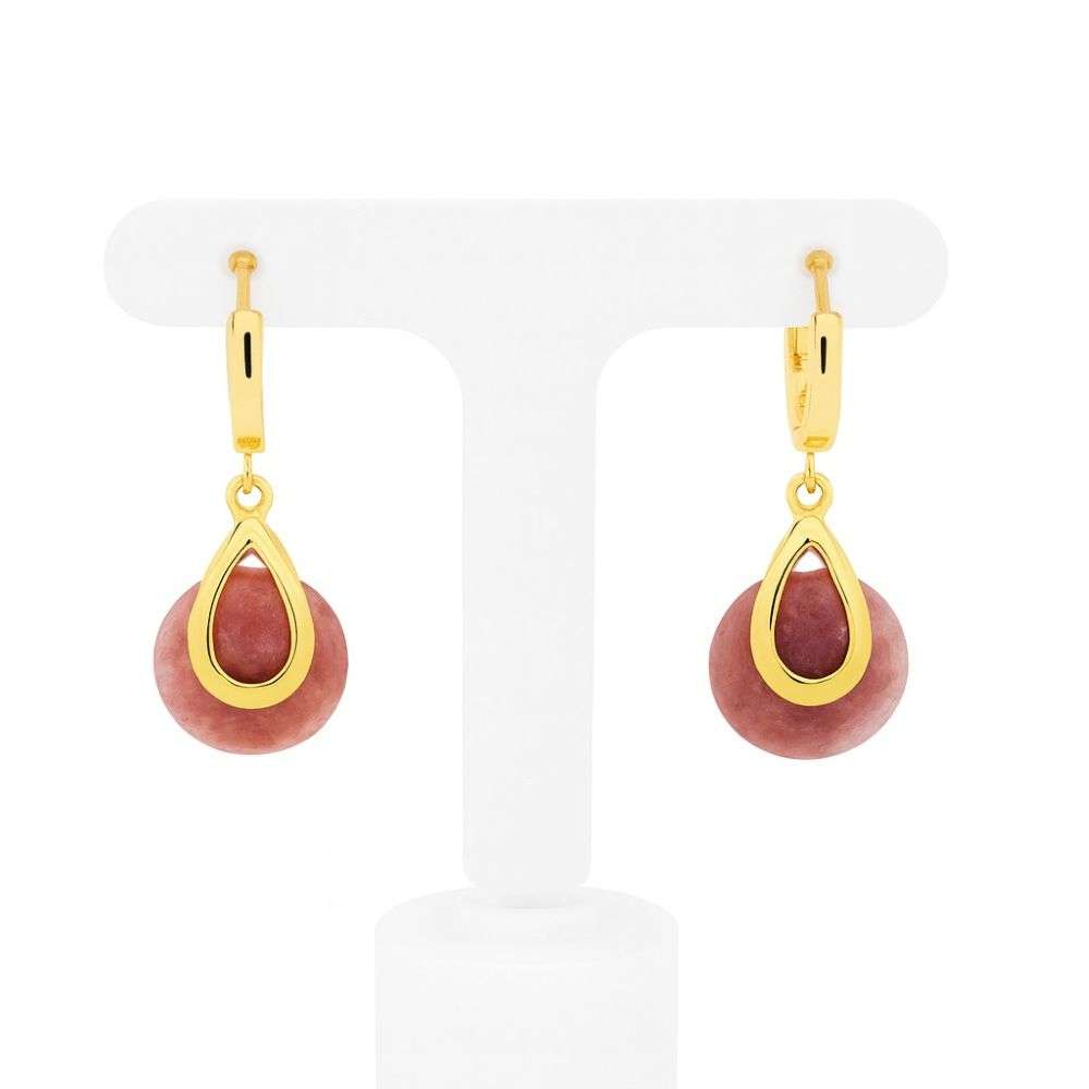 GL2019E Sterling silver gold plated mauve stone drop earrings front image GL2019E Sterling silver gold plated mauve stone drop earrings front image