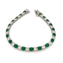 Sterling Silver Green And White CZ Tennis Bracelet