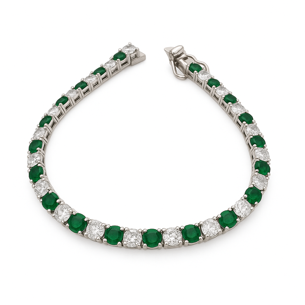 GL696GN-sterling-silver-emerald-colour-cz-4-claw-tennis-style-bracelet-top-image GL696GN-sterling-silver-emerald-colour-cz-4-claw-tennis-style-bracelet-top-image
