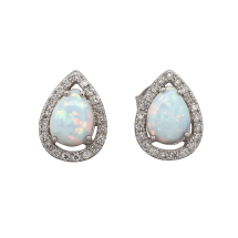 Sterling Silver Pear Synthetic Opal CZ Stud Earring