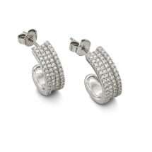 Sterling Silver Pave CZ Set Half Hoop Earrings