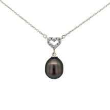 Sterling Silver Dark Pearl CZ Heart Top Necklace