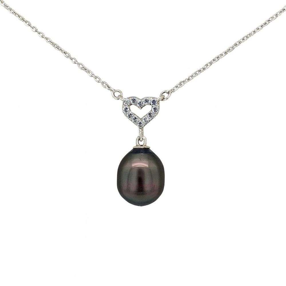 GVK491-sterling-silver-cz-heart-top-black-pearl-pendant-necklet-main-image