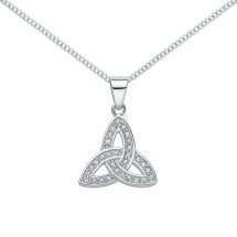 Silver Solid Pave CZ Set Trinity Knot Pendant And Chain