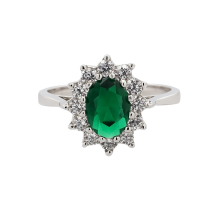 Sterling Silver Emerald CZ Oval Shape Ring